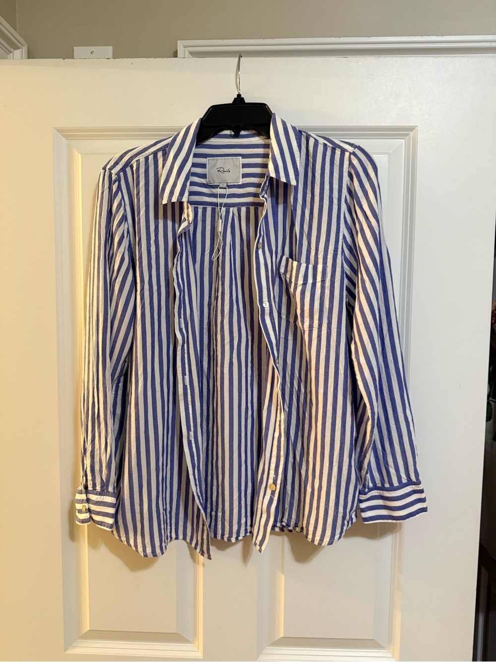 Rails blue white stripe buttonup like new size large